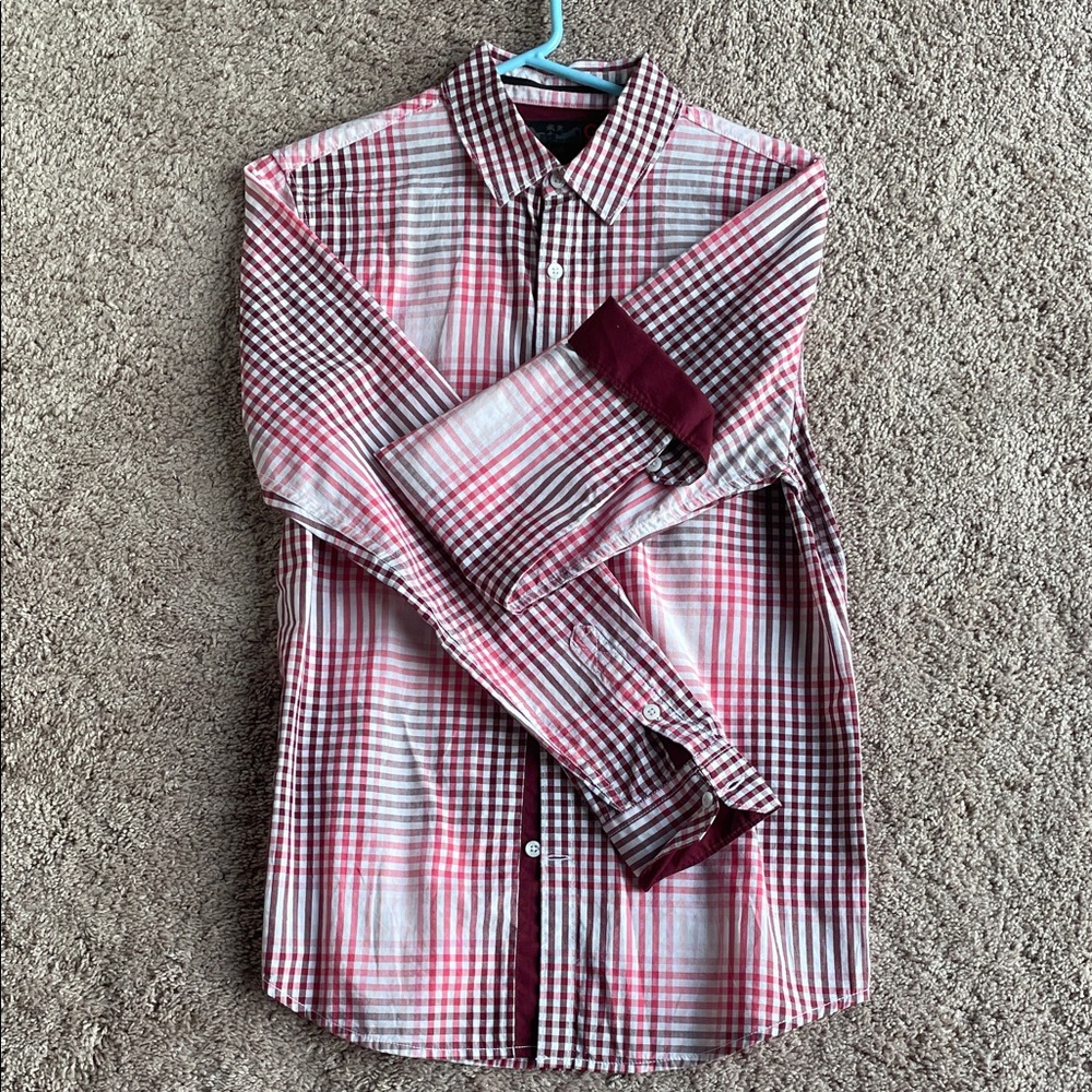 Guess Red and White Plaid Button Down Shirt